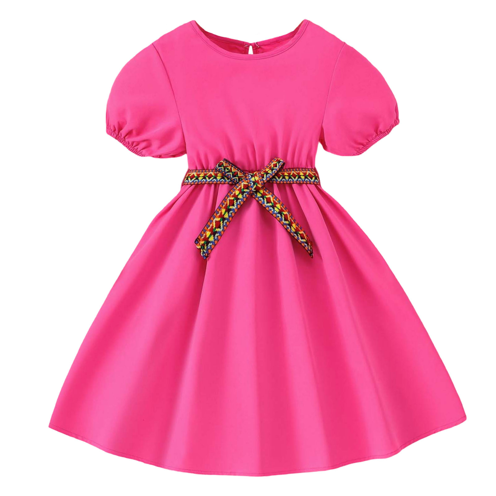 LUOGENLI Dress for Girls Children Girls Summer Short Sleeve Suspenders Solid Dresses Clothes Girls Easter Dresses Size 6X-7 Girls Easter Dress Size 12 Fancy Red 9-10 Years